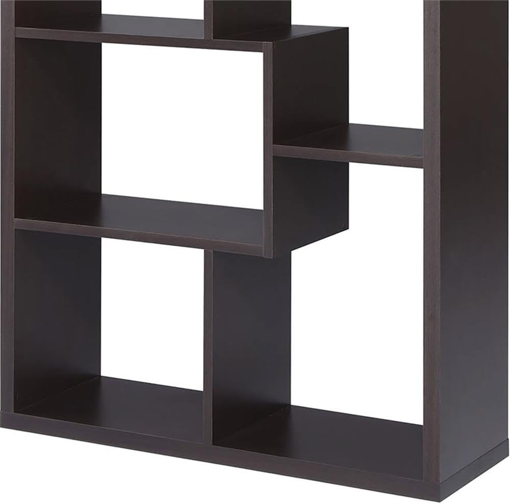 Bowery Hill 10-Shelf Contemporary MDF/Wood Veneer Bookcase, Walnut Finish, 35"W x 12"D x 71"H, Asymmetric Geometric Design, Open Back, Vertical/Horizontal Use, Modern Storage for Living Room or Office