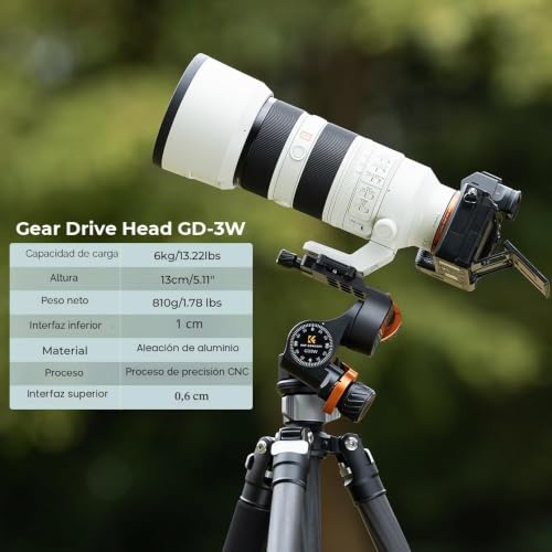 Miniatura 2 de K F Concept Gd-3w Geared Tripod Head, Cabezal De 3 Vías Para Trípodes,Cabezal De Cnc Process Aluminio Para Videocámaras,Equipamiento De Fotografía Y Cámara,Creación De Contenidos,Vlogging Carga 6kg