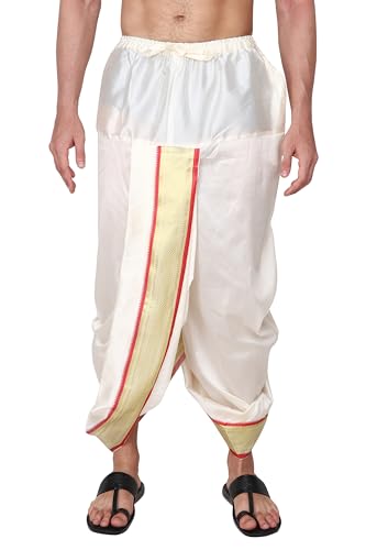 Image of Rameshwaram Fabrics Mens Ready to Wear Silk Dhoti with Angwastra Set - Pocket Dhothi
