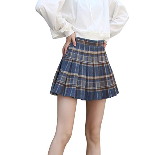 XJG Women's Petite Casual Skirts Layering Pleated Skirt Lower Hem Preppy Style Juniors' Skirts Girls' School Uniform Skirts (Blue,XL)