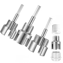 3 Pcs Pipe Thread Cutting Tool Integrated Internal & External Pipe Threading Tool Electric Drill Compatible PVC Tube Threader Kit, 1/2", 3/4", 1 Tube Sizes Rethreading Kit3 Sizes, Silver