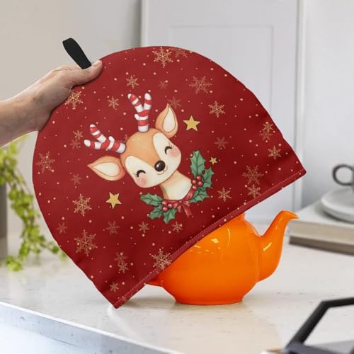 Image of Hudotybom Smile Deer Tea Cozy for Teapot Insulated Large Teapot Cover to Keep Warm Tea Kettle Cover Thanksgiving Fall Kitchen Home Decorations