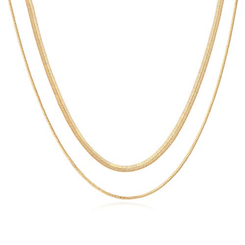 Hidepoo Snake Necklaces for Women, 14K Gold Plated Herringbone Choker Necklaces Dainty Flat Snake Chains Necklace for Women Girls Layered Jewelry
