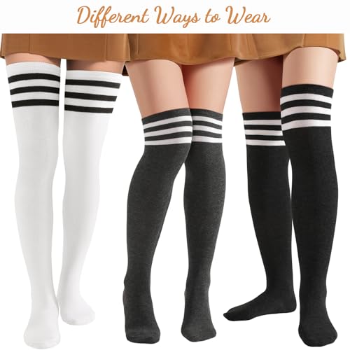 Pleneal 3 Pairs Thigh High Socks for Women Knit Warm Over Knee High Socks Leg Warmers Long Boot Sock2