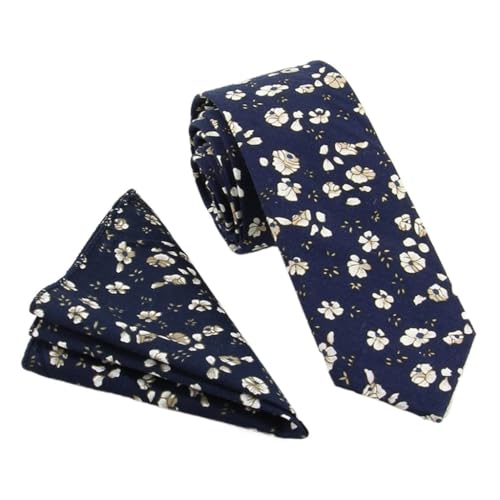 Corbata estrecha azul con estampado floral para hombre