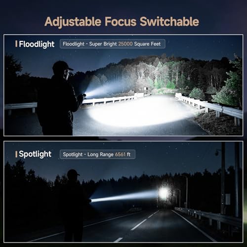 Image of SKYFIRE 1376 LED Flashlights with Ignition Lens, Rechargeable 2000 High Lumens Super Bright Zoomable Flash Light, 5 Modes Waterproof Handheld Powerful Tactical Flashlight for Emergency Camping (Black)