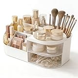 UNVWQDD Make Up Kosmetik Organizer mit Schubladen - Multifunktionale Schminktisch Organizer für Badezimmer und Schlafzimmer, Große Kosmetik Aufbewahrung mit Fächern, Weiß für Frisiertisch Decor