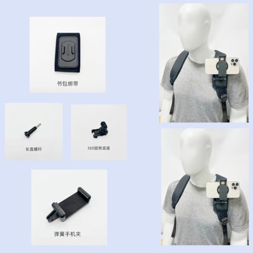 Shoulder Strap Adhesive Backpack Clip Pad Mount with 360 Degree Rotating Base Phone Clip for Go pro Heros 13/12/11/10/9/ - Additional View