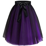 YOUYIKE Falda de Tul Mujer, 65cm Larga Disfraz Carnaval Falda Tutu Bruja 5 Pisos con Lazo de Cinta Cintura Elástica Talla única Faldas Mujer para Halloween Fiesta Boda (Negro púrpura)