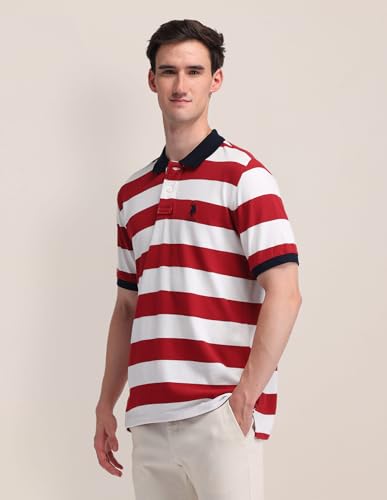 Image of U.S. Polo ASSN. Striped Slim Fit Polo T Shirts for Men - 100% Cotton, Half Sleeves Mens Tshirt