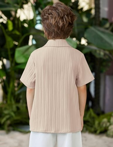 Image of Arshiner Boys Light Khaki Shirt Soft Short Sleeve Button Down Shirt size 12, Champagne