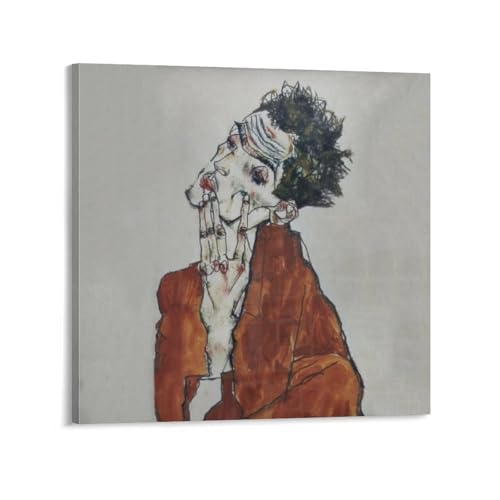Toile autoportrait Egon Schiele 60x60 tableau décoration murale salon chambre