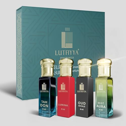 LUTFIYYA Non-Alcoholic Roll-On Attar Liquid For unisex (8 ML* 4) | Long Lasting | Set of 4 Pieces [ TAM DON | LUMINA | OUD ROYALE | MIST AURA ]