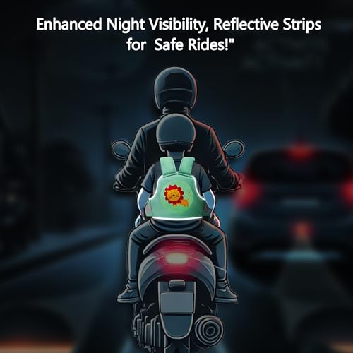 Image of POLKA TOTS Ergonomic Two Wheeler Safety Belt for Kids with 3-Point Safety Buckle, Anti-Fall Motorcycle Safety Harness with Reflectors for Night Riding, Breathable Cotton Material, Extra Cushioning & Adjustable Shoulder & Waist Straps