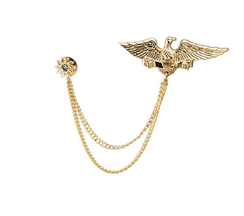 Knighthood Eagle Bird with Golden Sunshine and Hanging Chain Brooch Golden