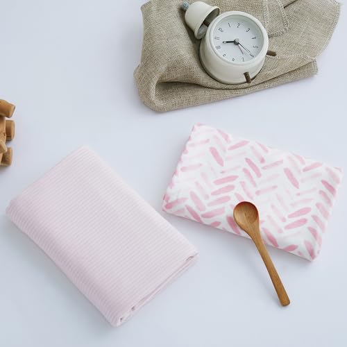 Image of Viviland Jersey Swaddle Blanket, Ultra Soft Stretchy Receiving Blanket, Baby Girl Newborn Rainbow Swaddle Wrap, 40 x 30 inches, 2 Pcs, Pink Leaf