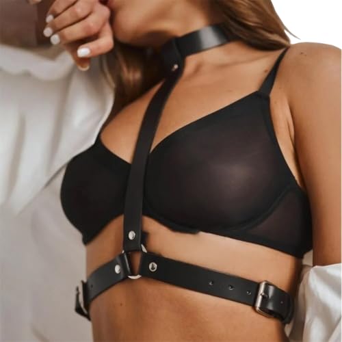 Punk Black Leather Chest Harness Body Waist Chain Belt Rave Nightclub Sexy Belly Bra Jewelry Accessory for Women Girls2