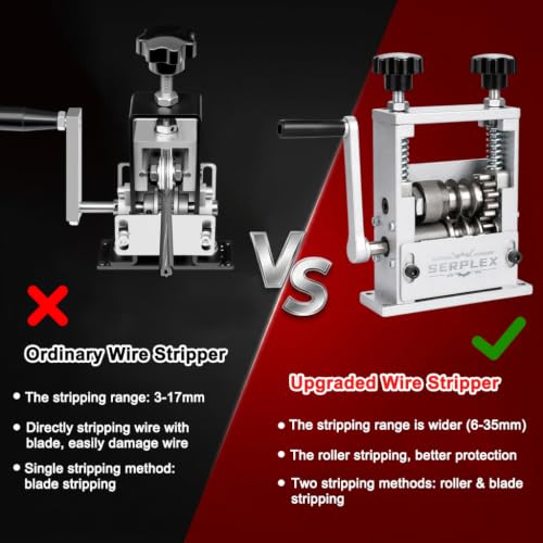 Image of Serplex 11-IN-1 Wire Stripping Machine for 1.5-25mm Cables, Drill Powered /Hand Crank Dual-drive Wire Stripper Machine, Scrapping Copper Wire Peeler Tool for Scrap Copper Recycling & DIY etc.