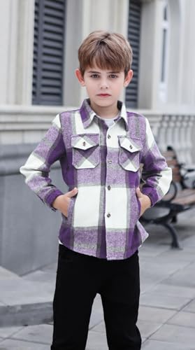 Image of Cromoncent Mens Boys Thick Flannel Shirt Long Sleeve Shirt Jacket Casual Button Down Multi Pockets Shacket