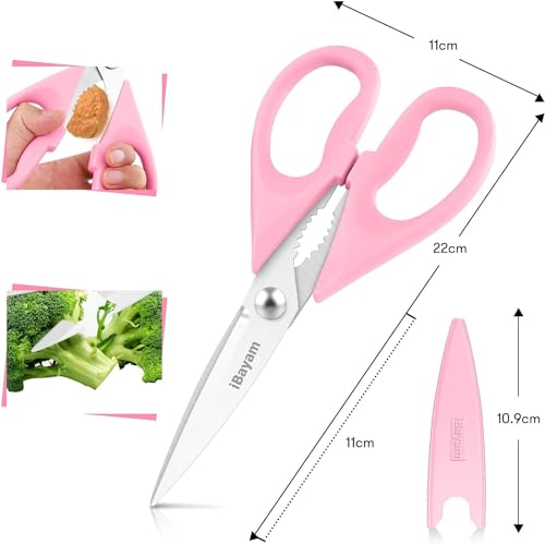 Valentines Day Gifts for Women Mom Wife Her, iBayam All Purpose Kitchen Shears 8.5" Cooking Scissors with Sheath, Pink Kitchen Accessories Household Appliances Home Essentials Kitchen Gadgets Utensils