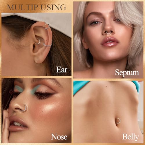 Image of PEAKLINK 16G 18G 316L Stainless Steel CZ /OPAL Septum Piercing Septum Clicker Ring Hinged Nose Ring Daith Earrings Conch Piercing Jewelry Helix Cartilage Tragus Lobe Belly Hoop Earring