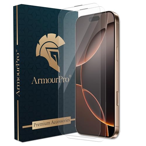Image of ArmourPro Military-Grade Gorilla Borderless Tempered Glass for iPhone 16 Pro Max (6.9 Inches) with Installation Kit | Anti Dust Mesh Filter, 9H Hardness Shatterproof, Full Screen Coverage, Pack of 2