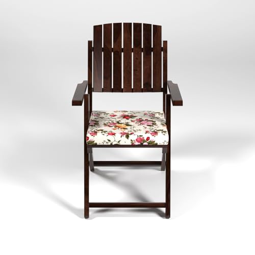 Image of Sheesham Wooden Portable Foldable 2 Seater Chair with Table Set Outdoor Balcony Garden Coffee Table Set Furniture with 1 Table and 2 Chairs Set (Walnut)