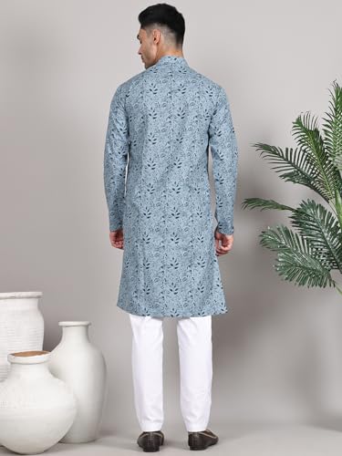 Image of Majestic Man Women's Cotton Regular Fit Casual Ethnic Motifs Printed Mandarin Collar Long Kurta