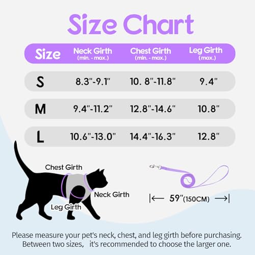 Harnais et laisse pour chat réglable et confortable en taille L