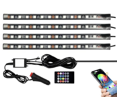 Voltvera Car LED Strip Light, 4PCs 22cm RGB Atmosphere Light App Control 48 LEDs Multicolor Interior Lighting with Audio Synchronization Waterproof, 12V Under Dash and Charger Car Accessories