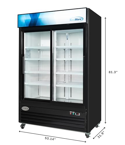 Image of KoolMore MDR-2D-GSLD Commercial Glass 2 Door Display Refrigerator Merchandiser - Upright Beverage Cooler with LED Lighting - 45 Cu. Ft., Black