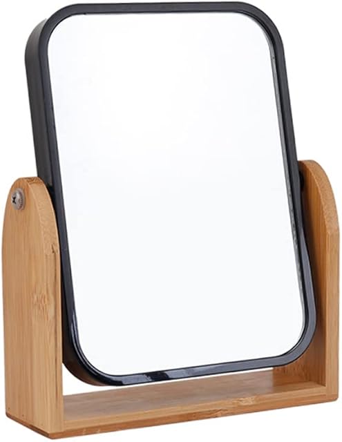 Hosoncovy Double Sided Mirror Magnify Mirror 360 Degree Rotatable Tabletop Makeup Mirror with Stand High Clear Wooden Desktop Mirror Rectangular Mirror Free Standing (Black)