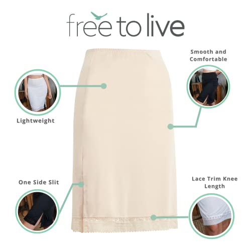 Free To Live 3 Pack Women's Half Slip With Trim Lace, Above The Knee Length Underskirt - Extender #TOP1