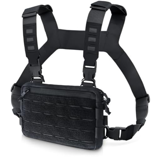 Tacticals Chest Rigs Pack Herren, Lauf-Brusttasche mit Schlaufe vorne, für Outdoor-Workouts, Schwarz
