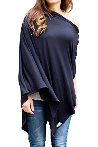 Byrd & Blume Maternity Nursing Cover Breathable Lightweight Breastfeeding Cover Wrap Shawl Scarf Poncho Full 360 (Navy, One size)