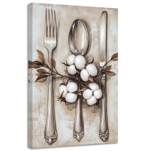 CGXLB Vintage Cutlery Wall Art Rustic Spoon Fork Knife Painting