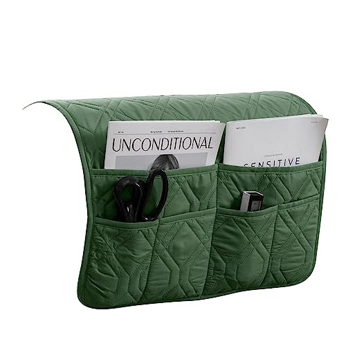 Sofa Chair Armrest Storage Organizer, 6 Pockets, Non-Slip Couch Recliner Remote Control Holder Waterproof Sofa Arm Tidy Hanging Storage Bag Holder Pouch for Phone Books Glasses (Dark Green,1pcs)