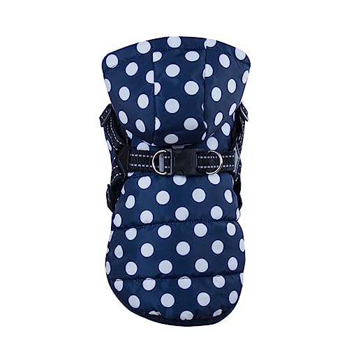 ICOUCHI ドッグウェア パーカー ペット服 秋冬 犬の服 防寒着 コート ジャケット ダウン ドット柄 裏起毛 フード付き 犬のハーネス 小型犬 中型犬 猫服 防風