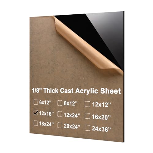 Image of KINLINK 12x16 Plexiglass Sheets 1 /8 inch Thick - 3mm Black Cast Acrylic Sheet, Plastic Board Polycarbonate Sheet for DIY Project, Craft, Table Top, Acrylic Sign and Wedding Invitation 1 Pack