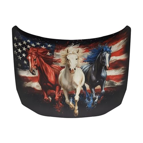 Image of Car Hood Cover Protector Scratch Auto Hood Wrap Blanket Auto Exterior Accessories Patriotic Decorations for Sedan SUV Pickup Truck Jeeps (American Flag Horse Design)