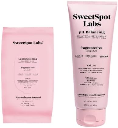 SweetSpot Labs pH Balance Feminine Wash + Wipes Bundle, Sulfate Free, Clean, Gynecologist Tested & Approved, Fragrance-Free, 8 oz Wash & 30 Count Wipes