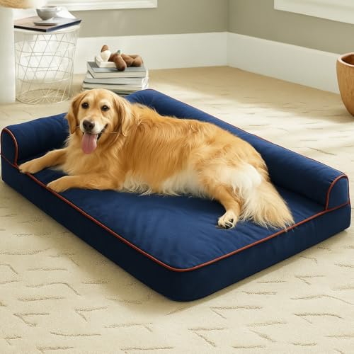 Image of Gorgeous Dog Beds Memory Foam Orthopadic Large Bed Waterproof Layer for Labrador, Bulldog, Retriever, Poodle, Large Breed Dogbeds (Blue, 42x30x4)
