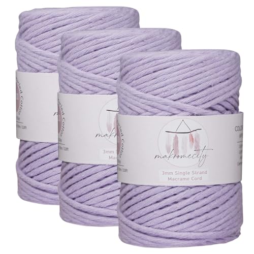 Makromecity 3 Skeins Macrame Cord 3mm x 100yds Natural Cotton