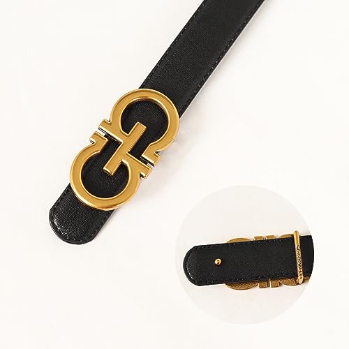 Image of Women's Fashion Classic Metal Buckle Leather Belt with Jeans Dress