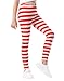 HDE Girl's Leggings Holiday Stretchy Full Ankle Length Striped Tights Red and White Stripes - 14-16