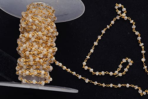 Chaîne de style rosaire pierre de lune dorée 3mm pour éviter l'assemblage manuel