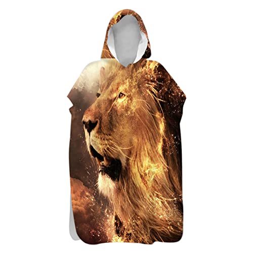 Robe Poncho de Surf,3D Loup Lion Tortue Licorne Dauphin Panda Thème Animal Serviette De Plage Cape À Capuche Peignoir Enfants Adulte Microfibre Bain Sauna Serviette De Bain (Jaune,Adult 75x110cm) Cover