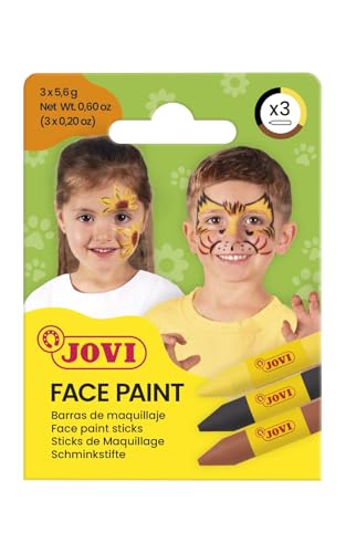 Jovi - 3 Barras de maquillaje facial Animal, colores amarillo, marrón y negro, para carnaval o halloween, hipoalergénico (175AN)