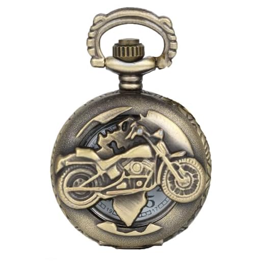 JewelryWe Reloj para Hombre Reloj de Bolsillo Estilo Vintage con Diseño Retro de Motocicleta, con Movimiento de Cuarzo y Cadena, Estilo Steampunk, Regalo para el Día del Padre y Navidad