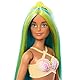 Barbie Meerjungfrau-Puppe mit fantasievollem zweifarbigem Haar in Blau und Gelb, Haarband, Puppe mit Muscheloberteil und türkisfarbener Schwanzflosse, HRR03